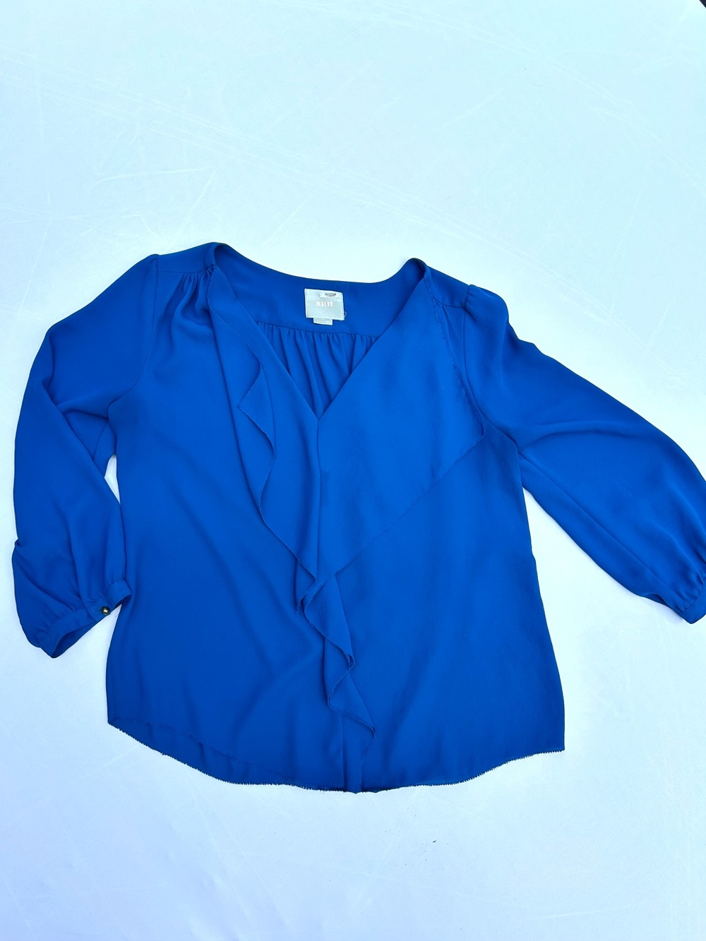 Maeve Royal Blue Ruffle V-Neck Blouse